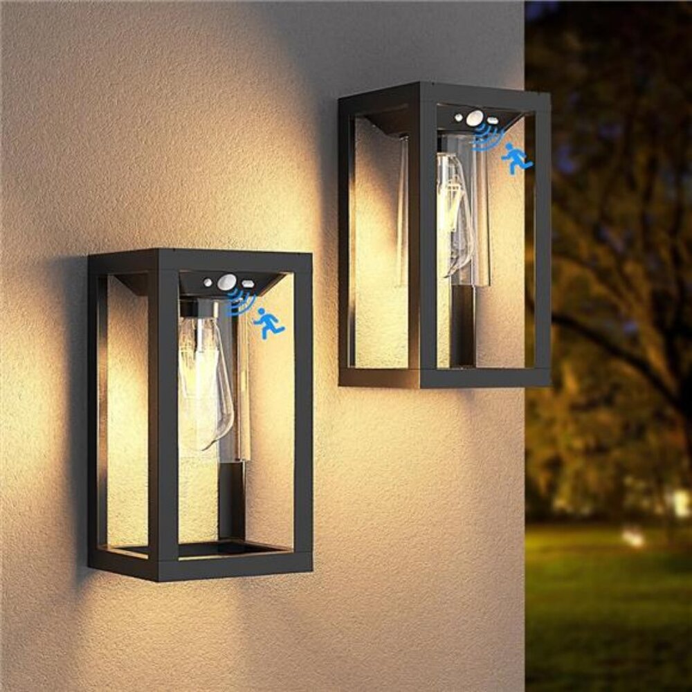 2 Pack Solar Outdoor Wall Lights with 3 Modes, Porch Lights Motion Sensor